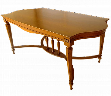 English-style walnut table with carvings and turned legs, 1940s