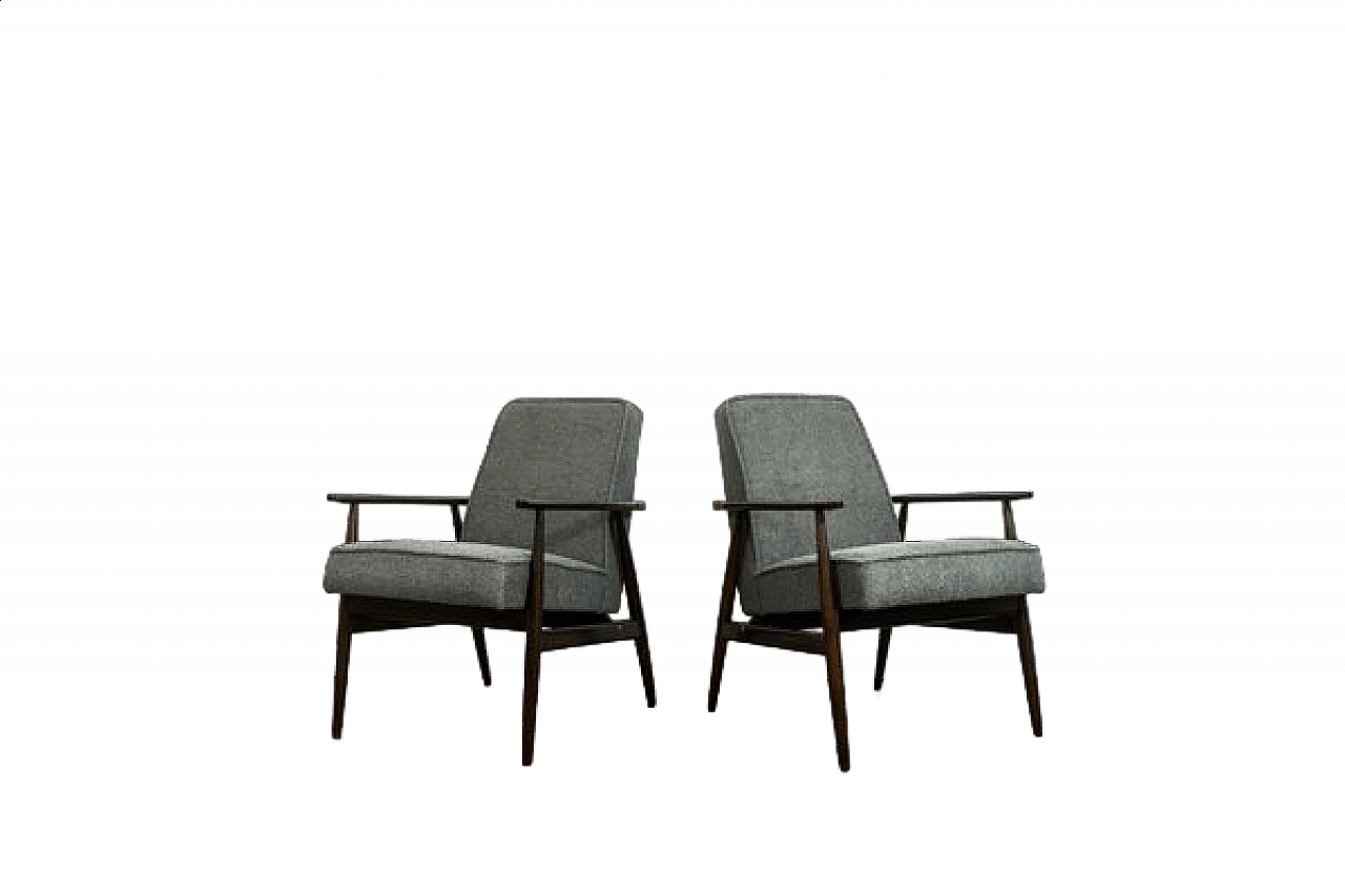Pair of beech and grey fabric armchairs by H. Lis, 1960s 19