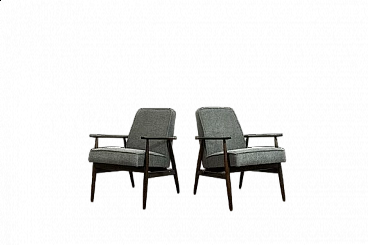 Pair of beech and grey fabric armchairs by H. Lis, 1960s