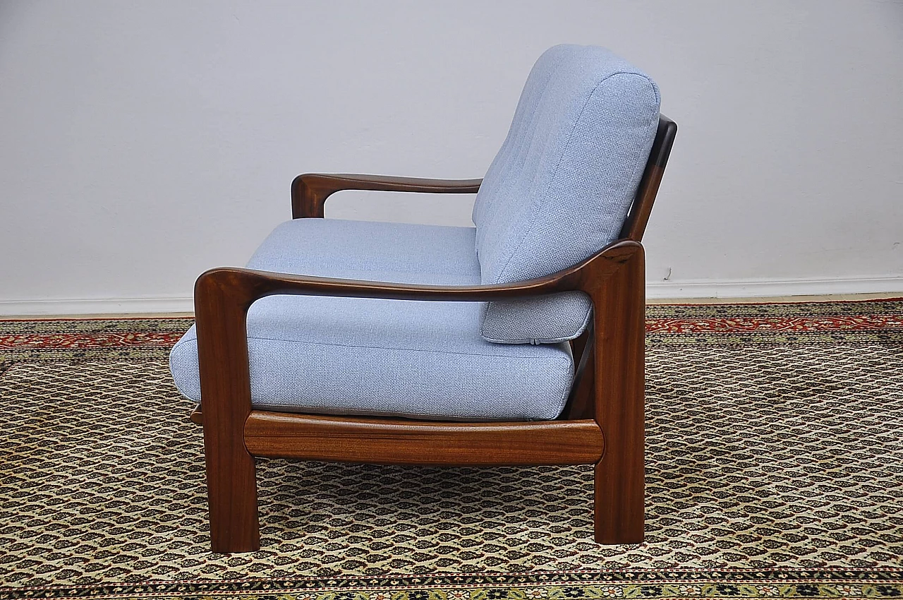 Divano scandinavo blu in legno di afromosia massello, anni '60 8