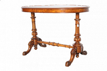 Walnut and burl coffee table with maple inlays, 19th century