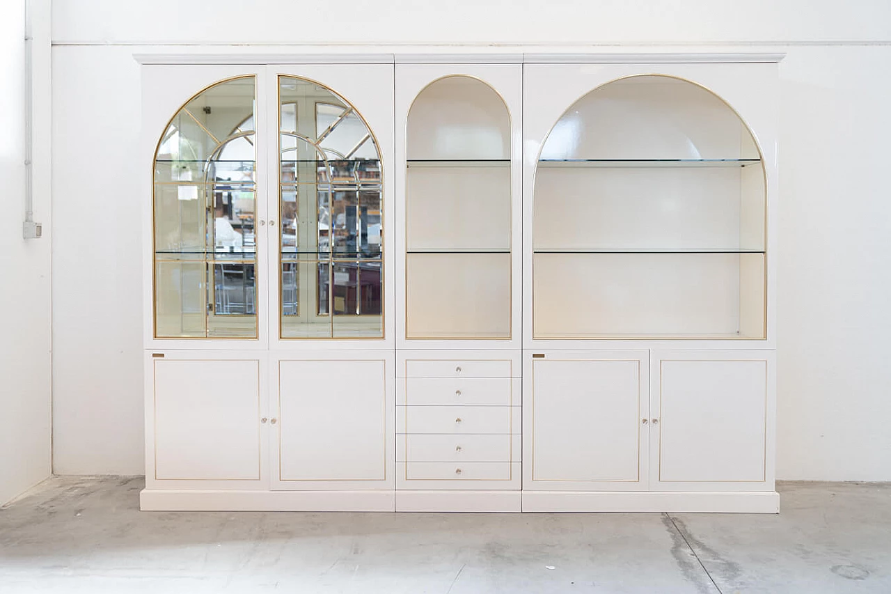 Modular wooden and brass sideboard with display case attributed to Mario Sabot, 1970s 1