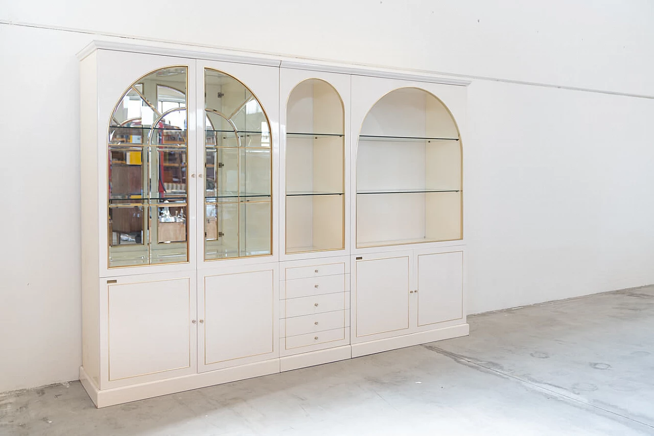 Credenza componibile con vetrina in legno e ottone attribuita a Mario Sabot, anni '70 2