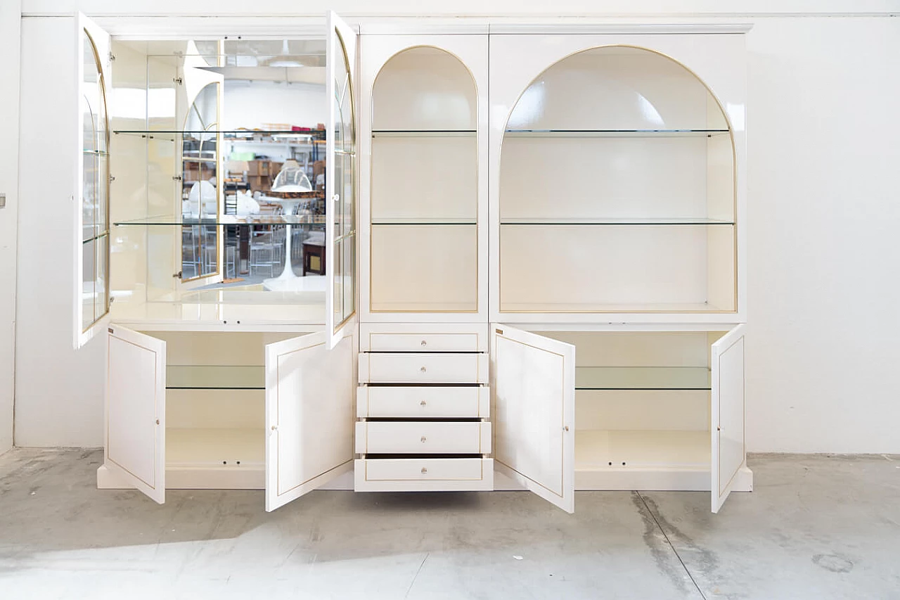 Modular wooden and brass sideboard with display case attributed to Mario Sabot, 1970s 4