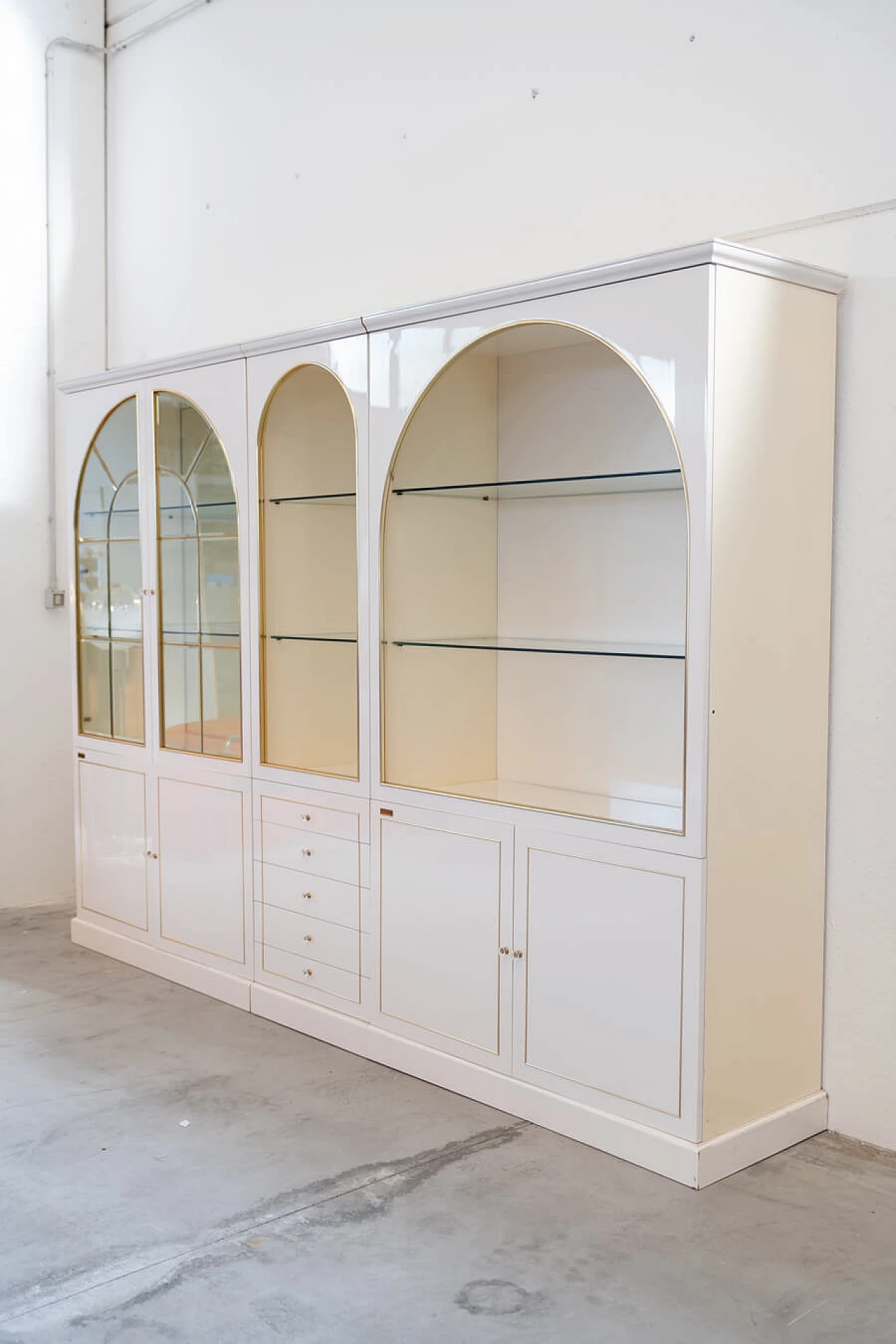 Modular wooden and brass sideboard with display case attributed to Mario Sabot, 1970s 24