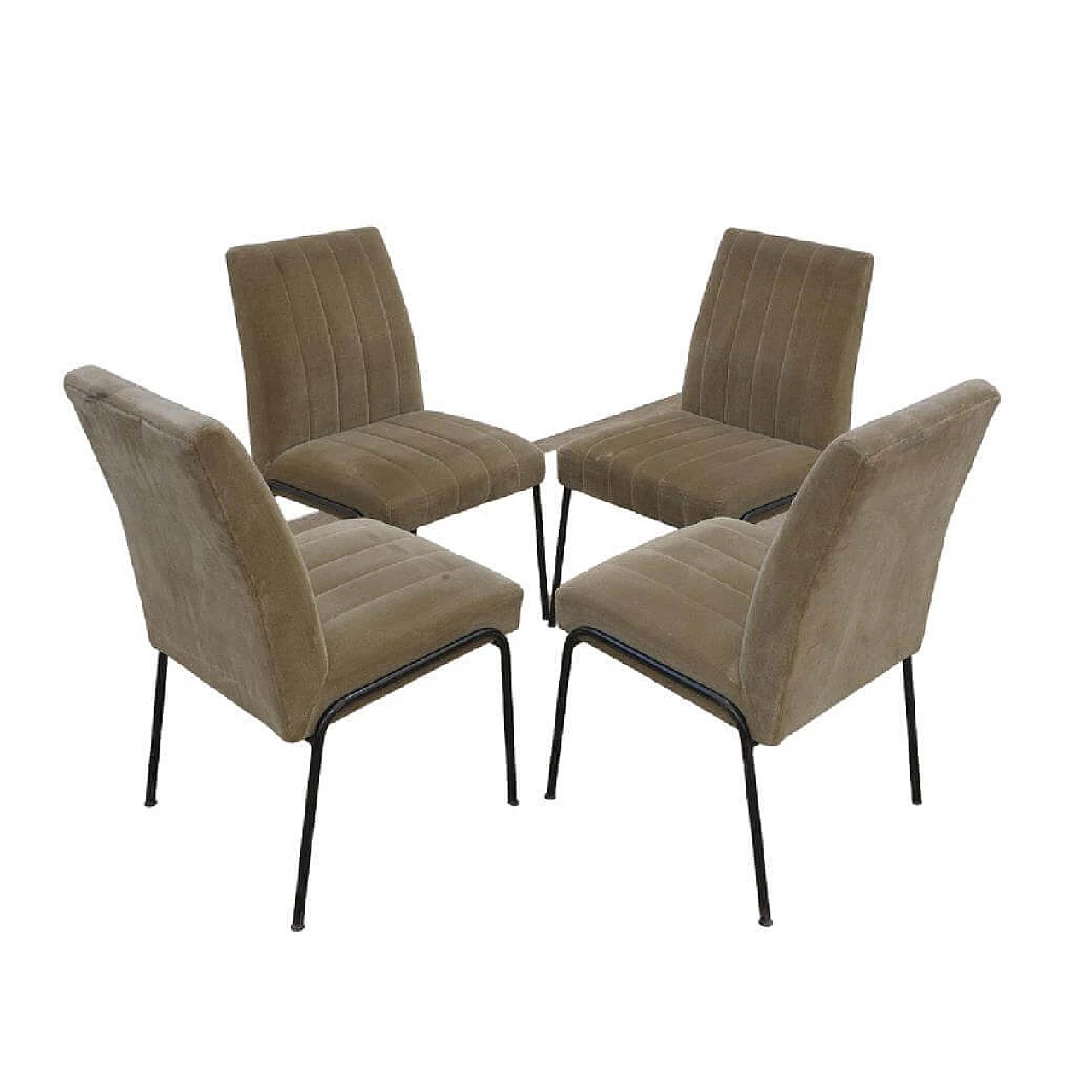 4 Dining chairs with curved backrests in Pierre Guariche style, 1960s 1