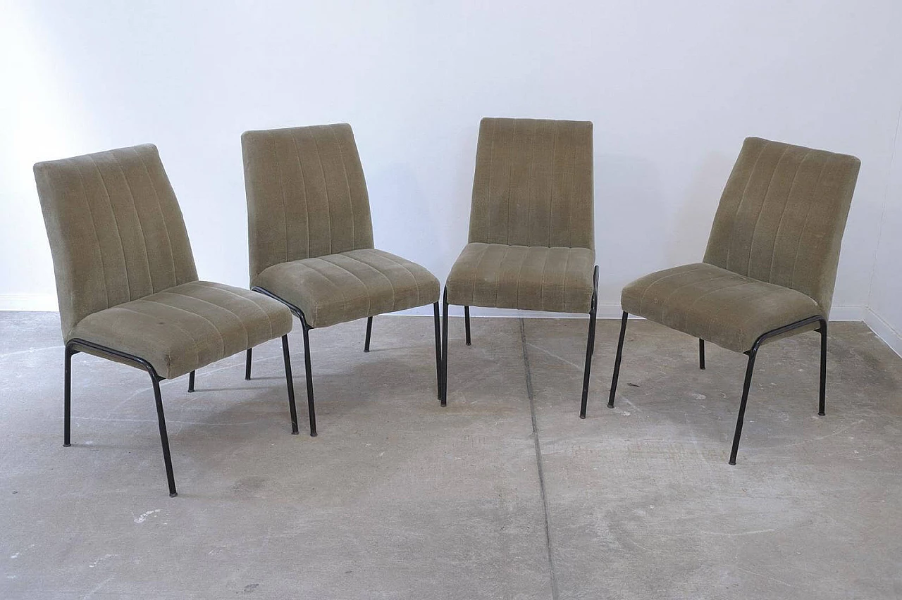 4 Dining chairs with curved backrests in Pierre Guariche style, 1960s 4