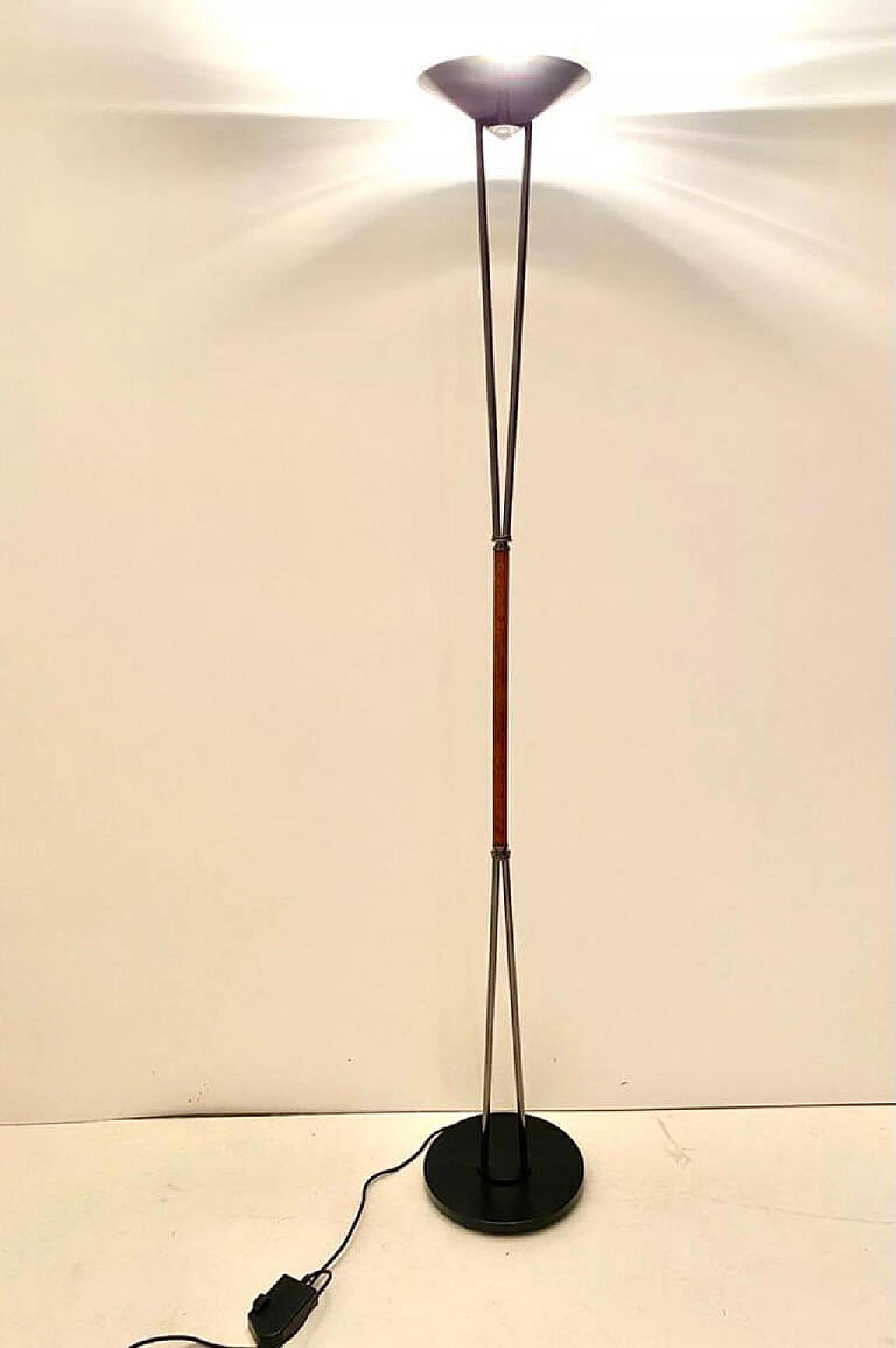 Steel, walnut-root and glass floor lamp by Prearo Luce, 1980s 5