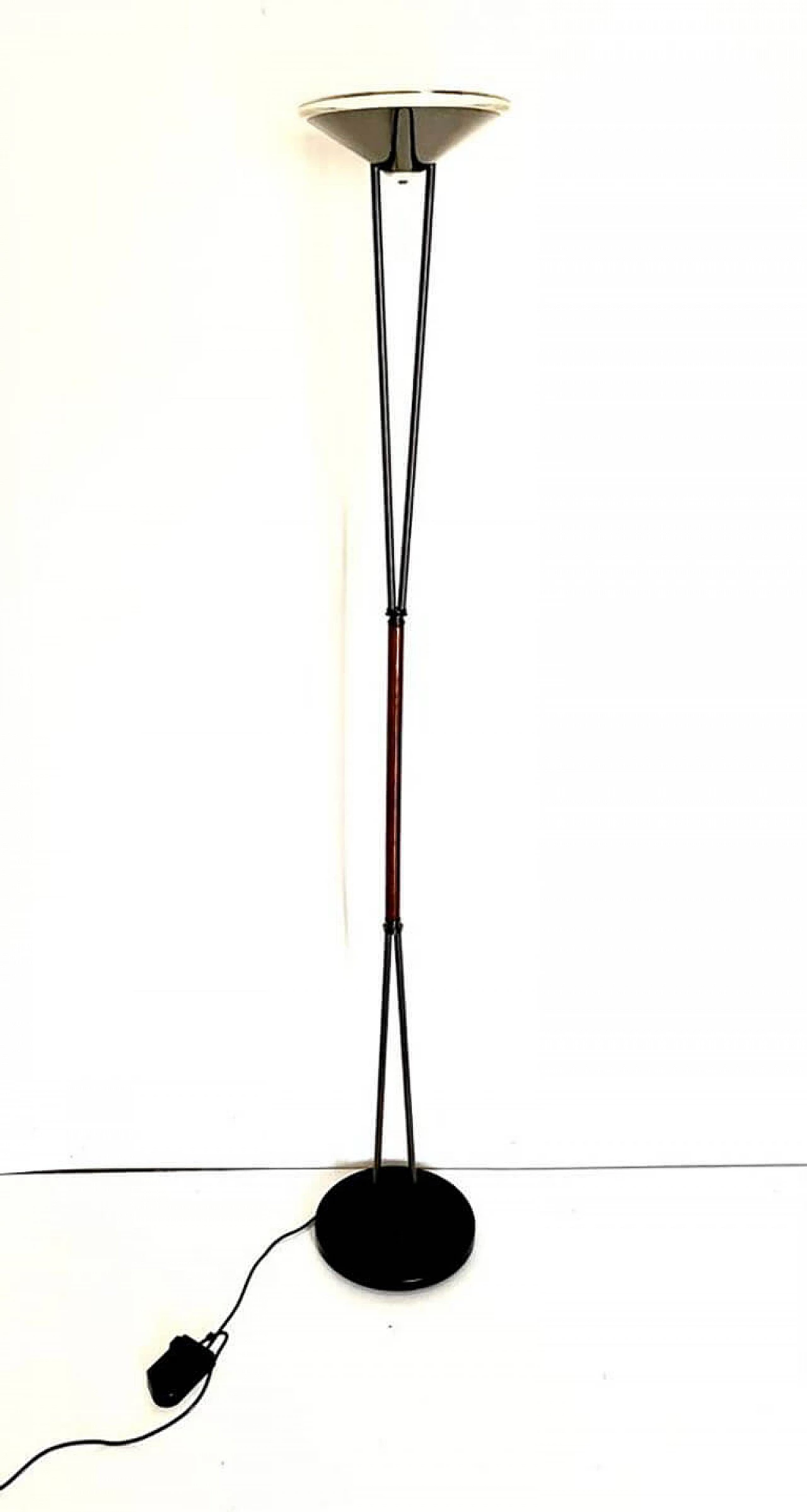 Steel, walnut-root and glass floor lamp by Prearo Luce, 1980s 7