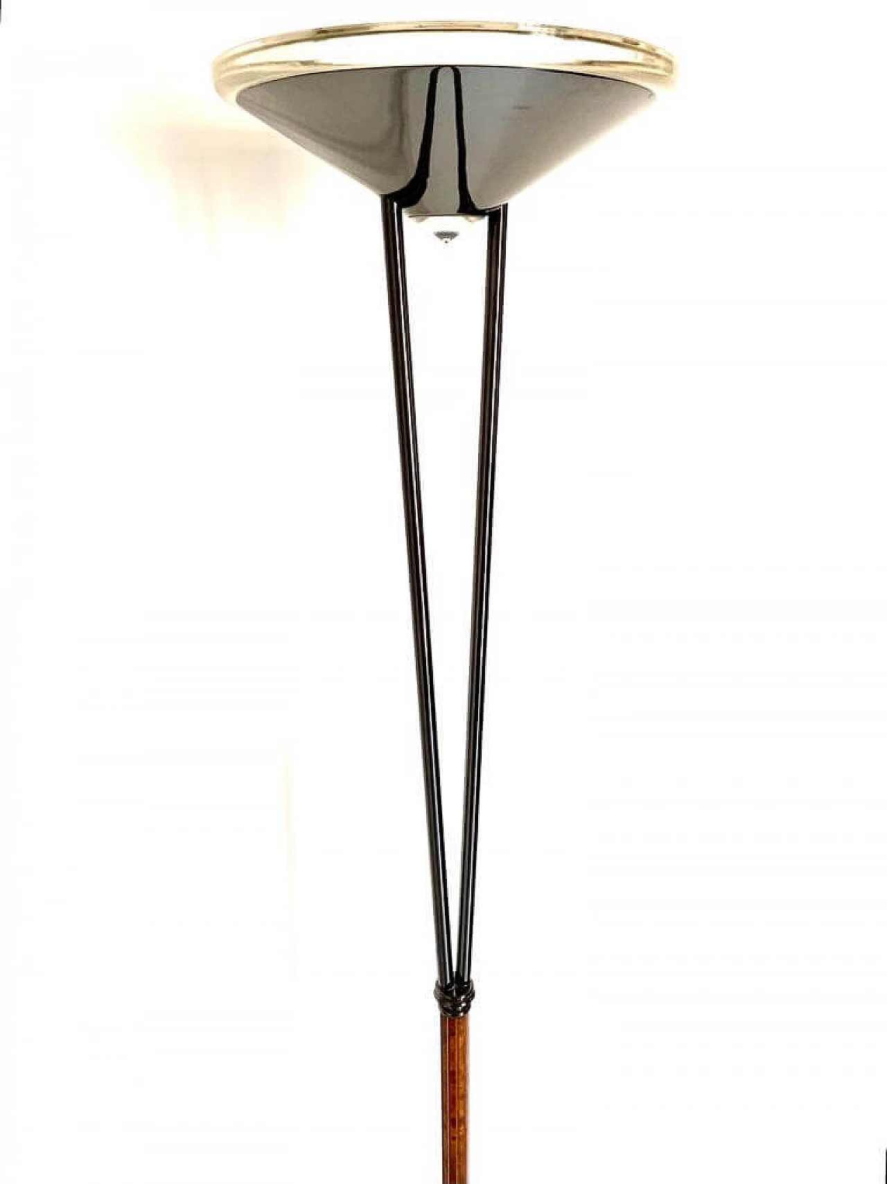 Steel, walnut-root and glass floor lamp by Prearo Luce, 1980s 9