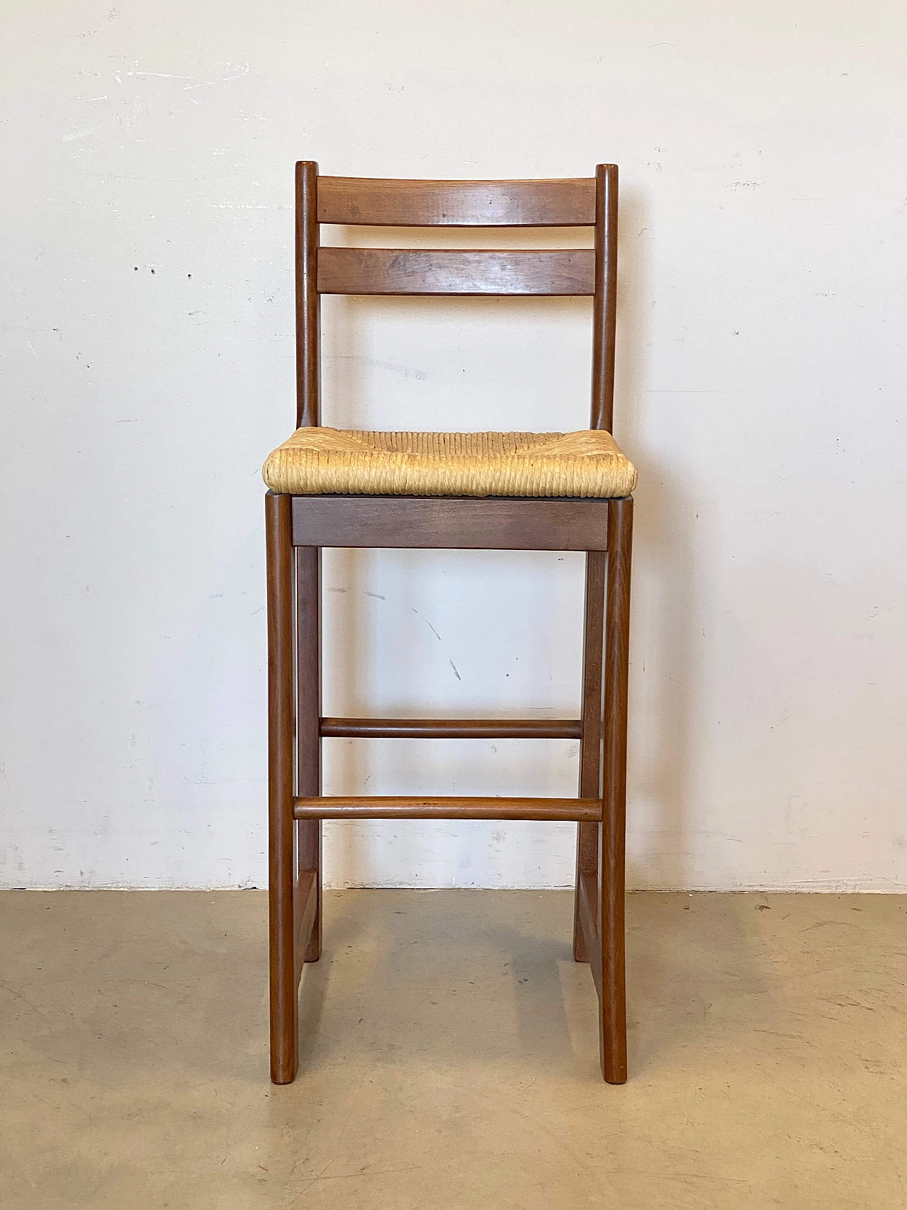 5 Sgabelli da bar in faggio e paglia, anni '80 3