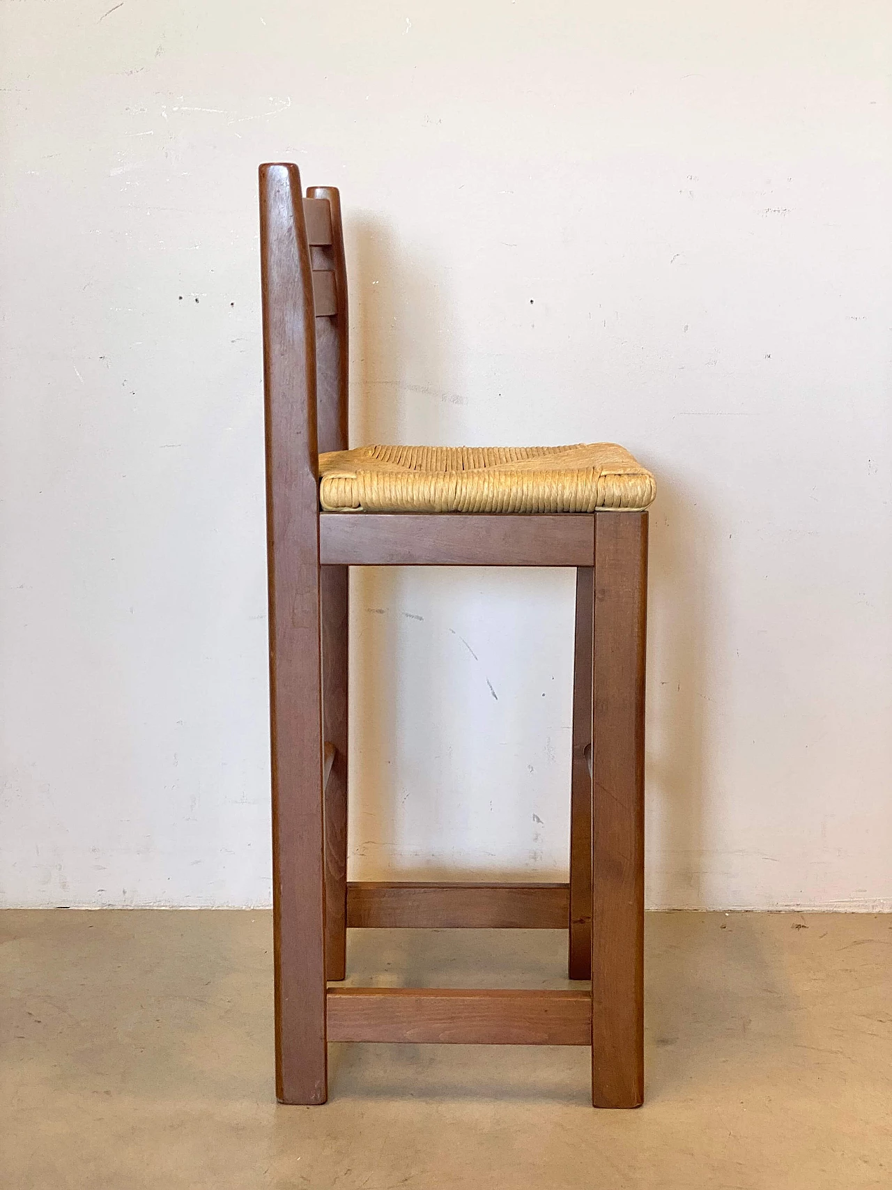 5 Sgabelli da bar in faggio e paglia, anni '80 4