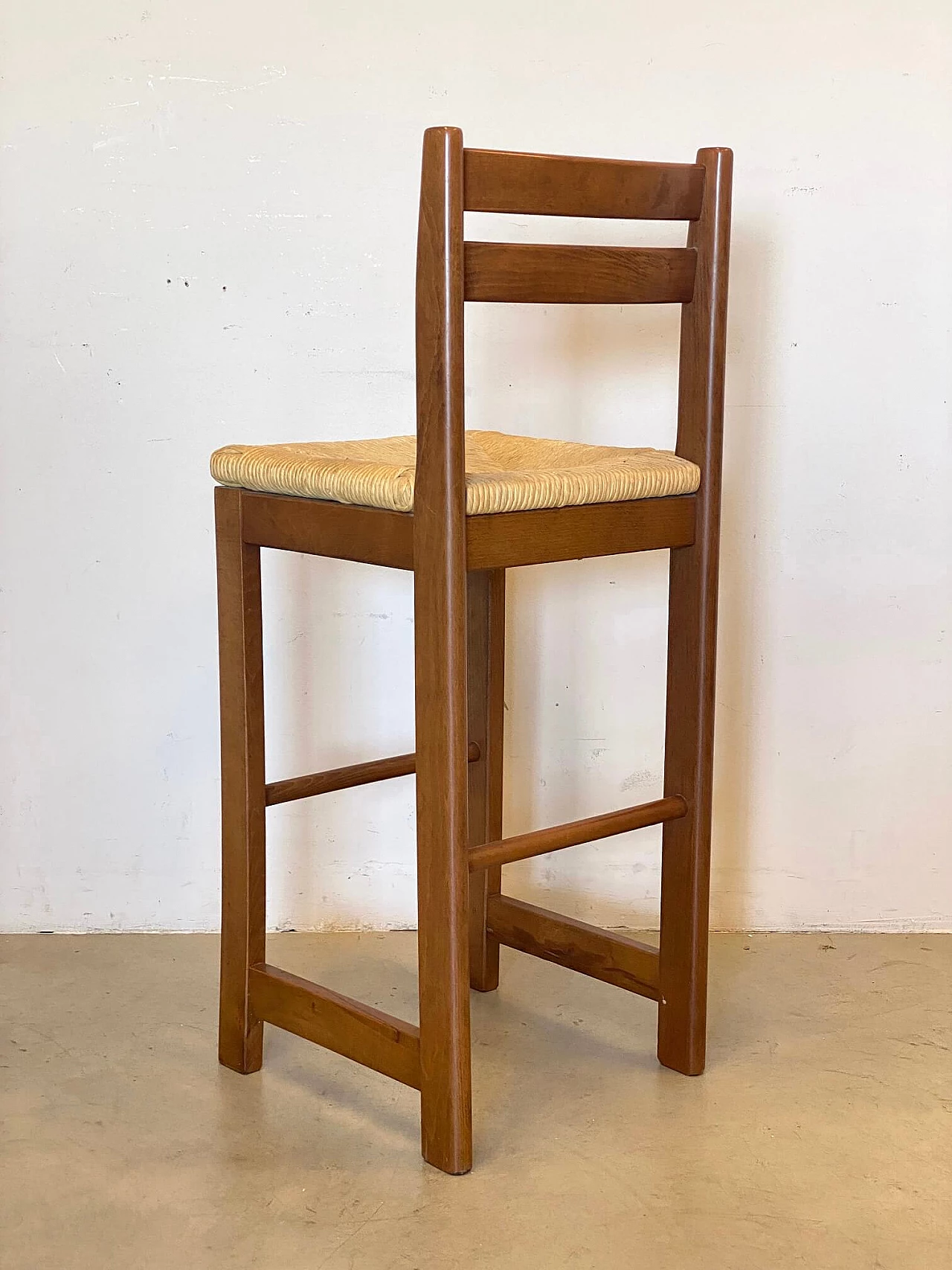 5 Sgabelli da bar in faggio e paglia, anni '80 8