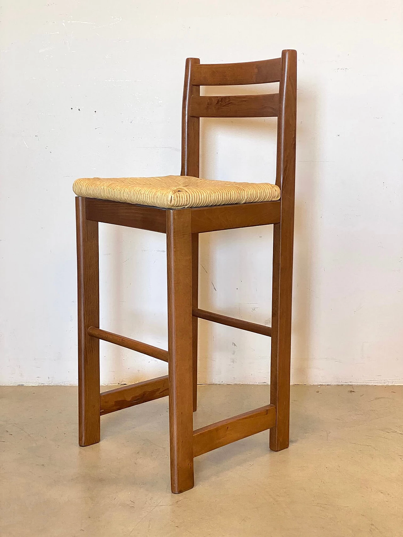 5 Sgabelli da bar in faggio e paglia, anni '80 9