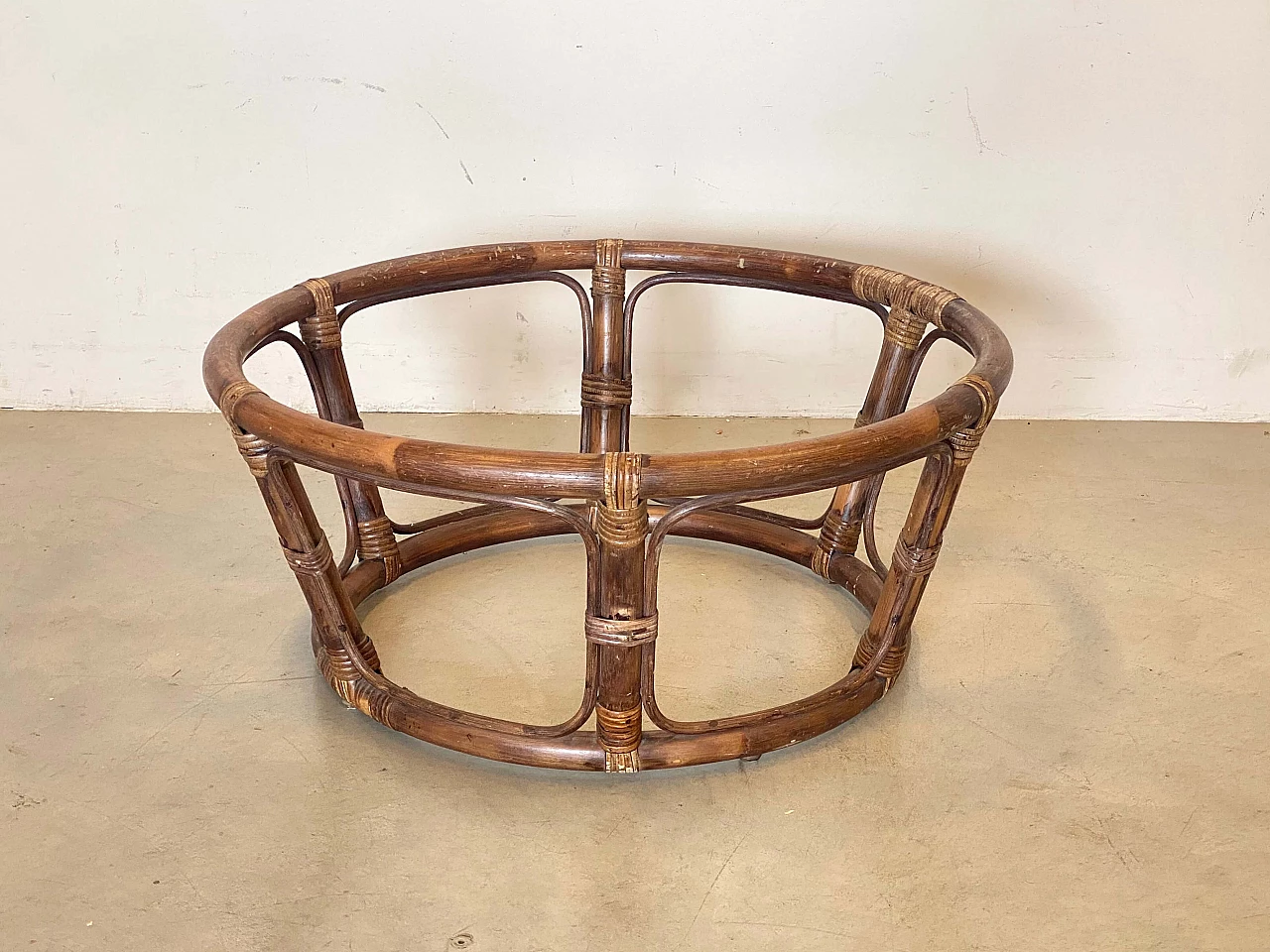 Poltrona in bambù con seduta rotonda, anni '70 4