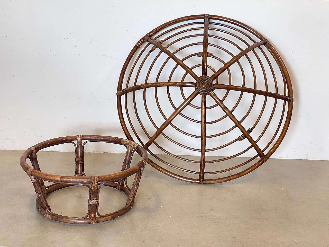 Poltrona in bambù con seduta rotonda, anni '70 5