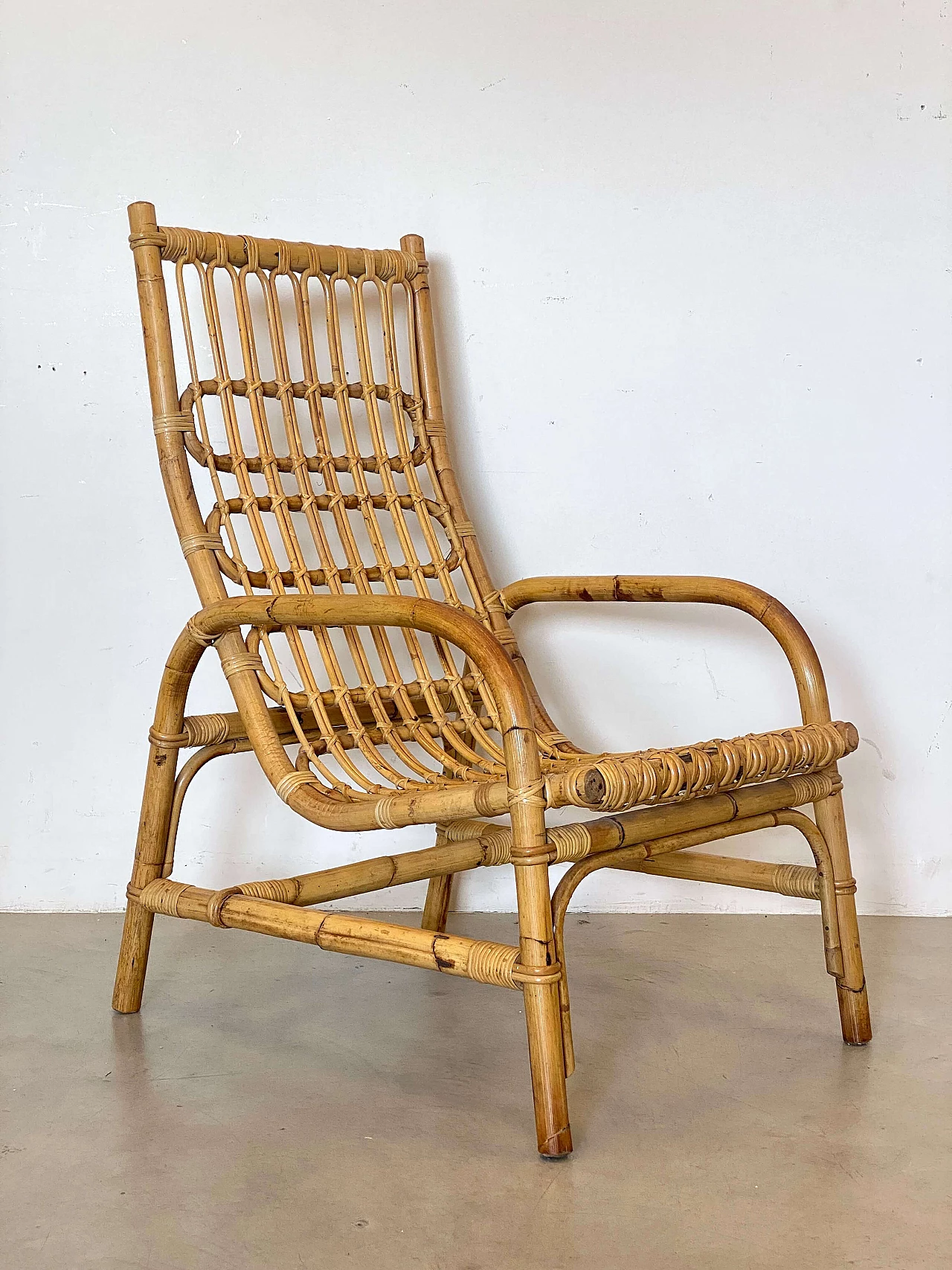 Pair of bamboo and wicker armchairs, 1970s 2