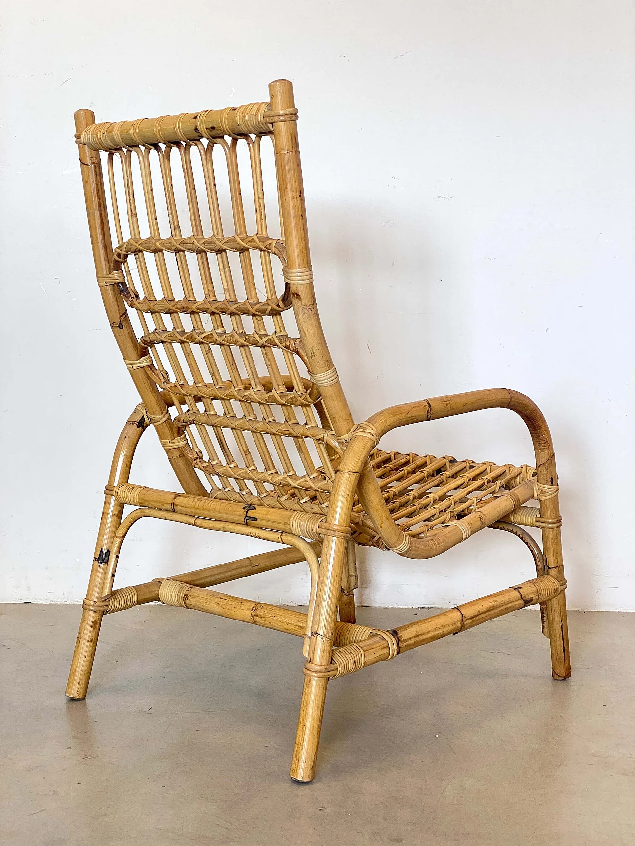 Pair of bamboo and wicker armchairs, 1970s 5