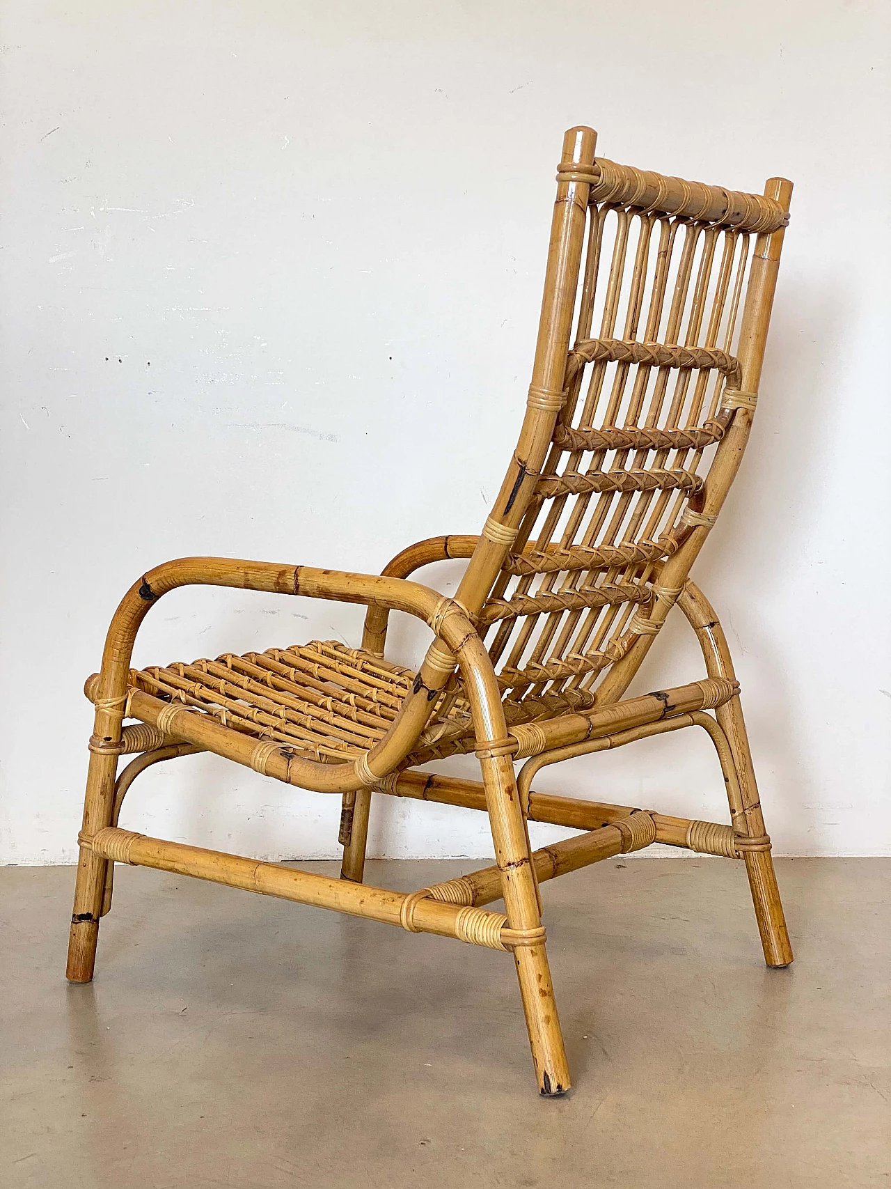 Pair of bamboo and wicker armchairs, 1970s 6