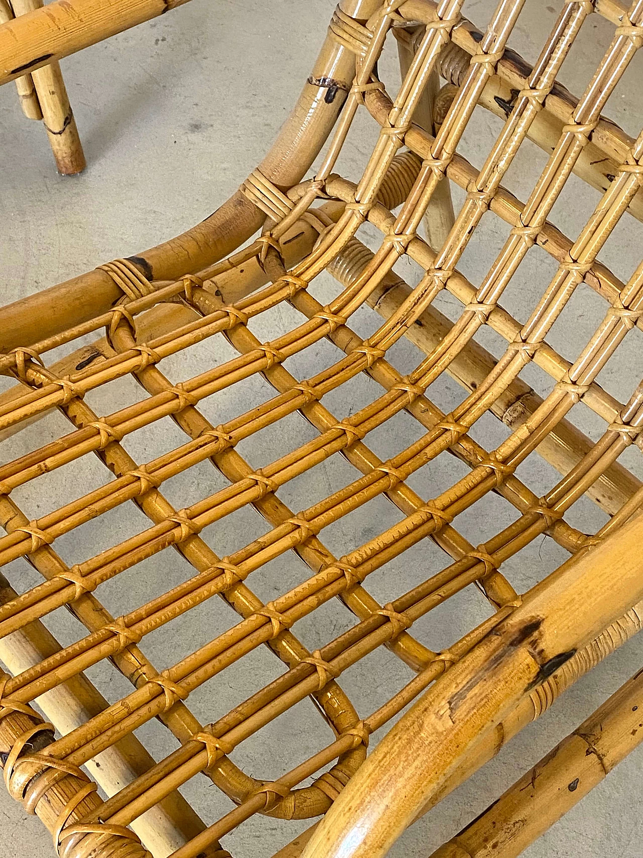 Pair of bamboo and wicker armchairs, 1970s 10