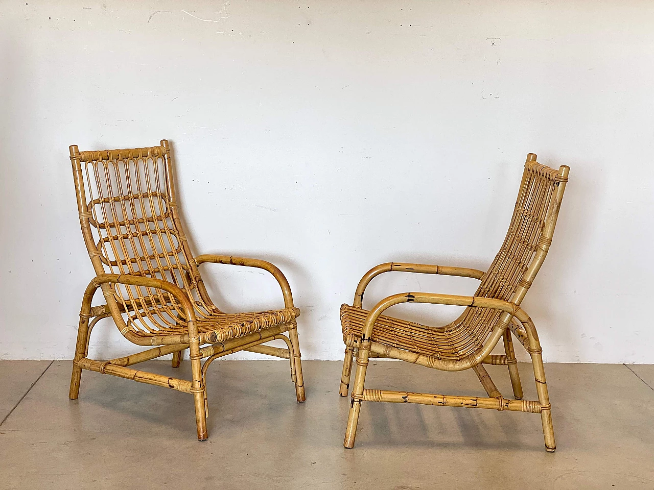 Pair of bamboo and wicker armchairs, 1970s 12