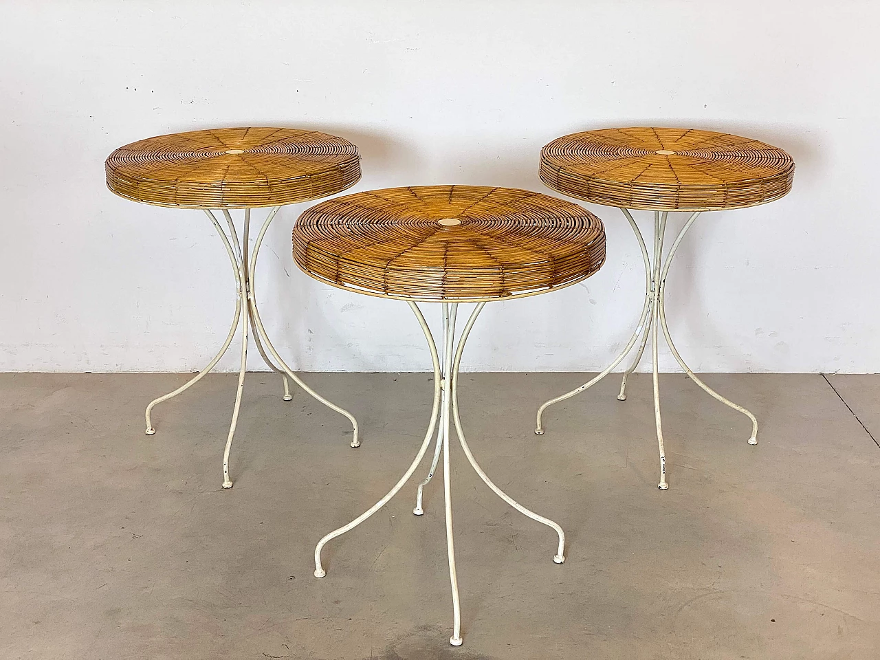 White wrought iron and reed side table, 1970s 4