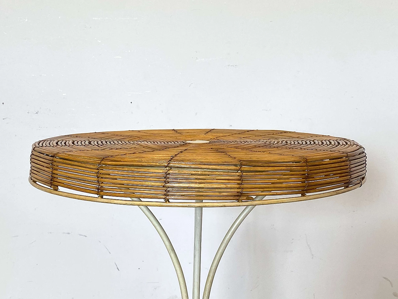 White wrought iron and reed side table, 1970s 9