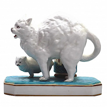 Frightened cat porcelain match holder, 19th century