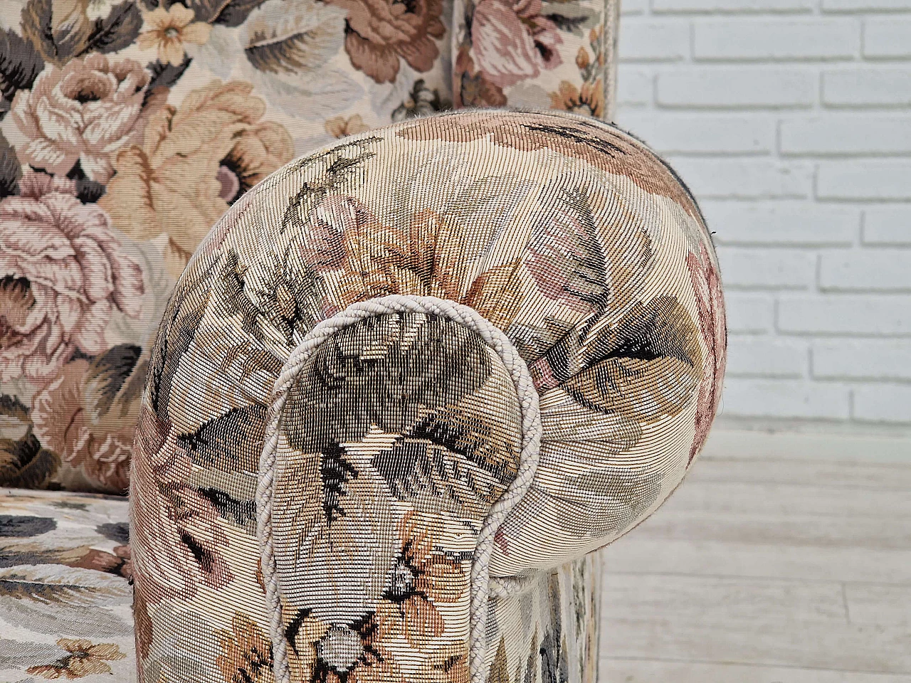 Danish floral fabric armchair with ash legs, 1950s 6