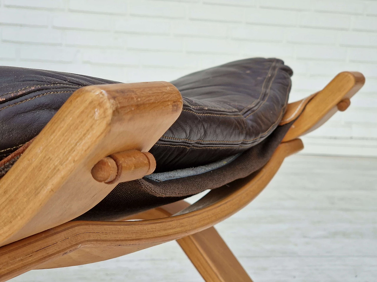 Plywood, leather and canvas Focus armchair by Bramin Møbler, 1970s 2