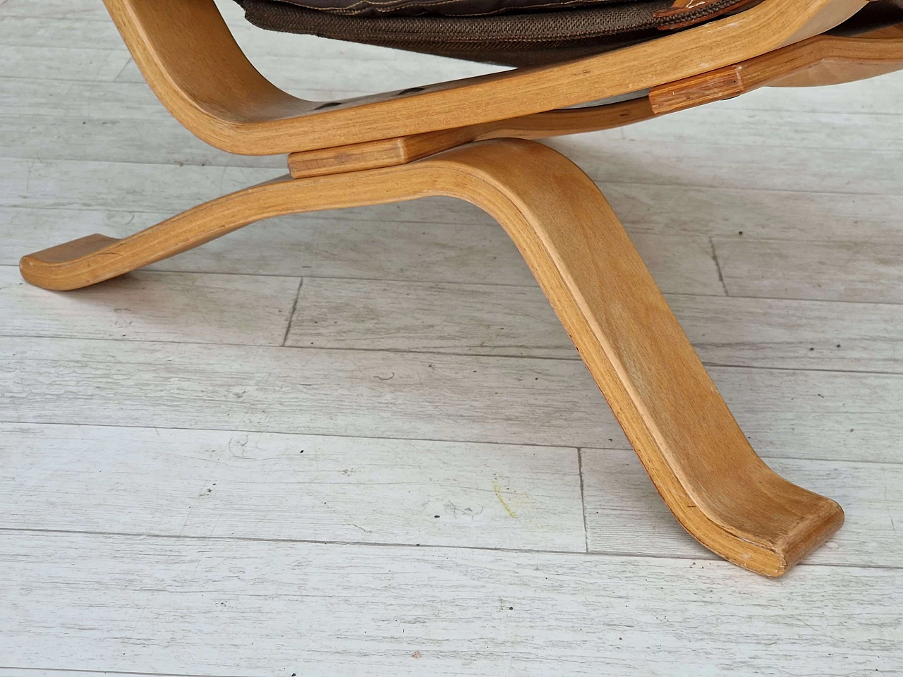 Plywood, leather and canvas Focus armchair by Bramin Møbler, 1970s 3