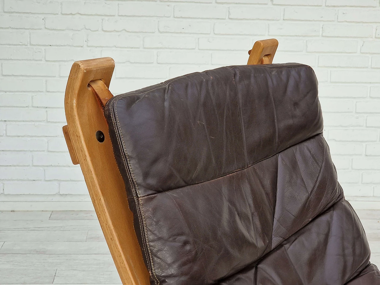 Plywood, leather and canvas Focus armchair by Bramin Møbler, 1970s 4