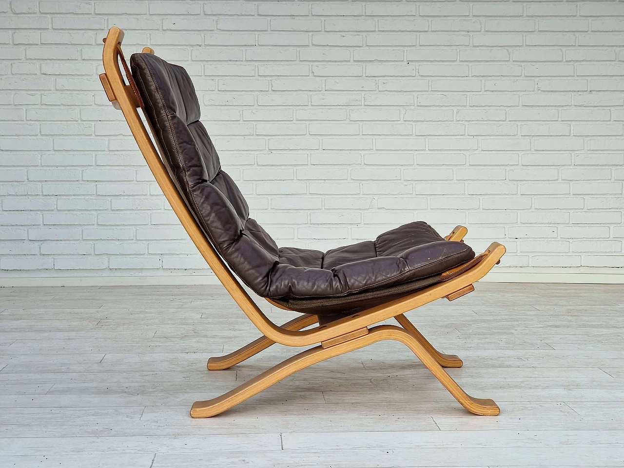 Plywood, leather and canvas Focus armchair by Bramin Møbler, 1970s 5