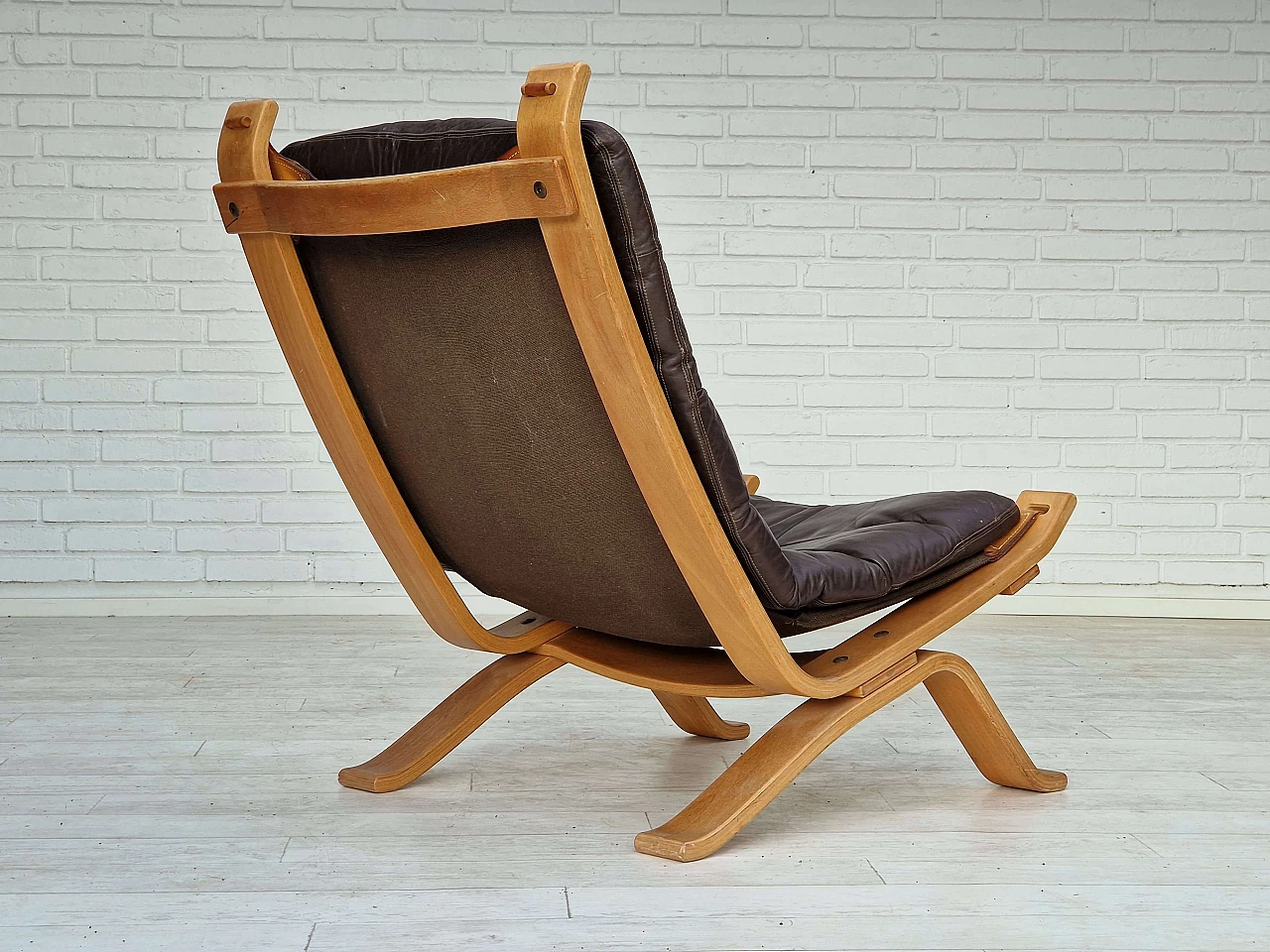 Plywood, leather and canvas Focus armchair by Bramin Møbler, 1970s 6