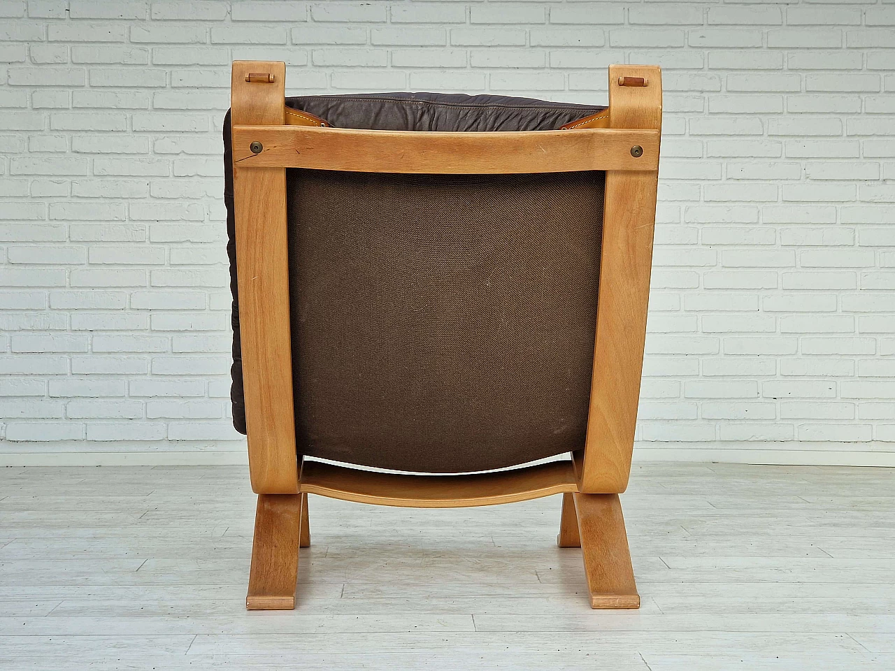 Plywood, leather and canvas Focus armchair by Bramin Møbler, 1970s 8