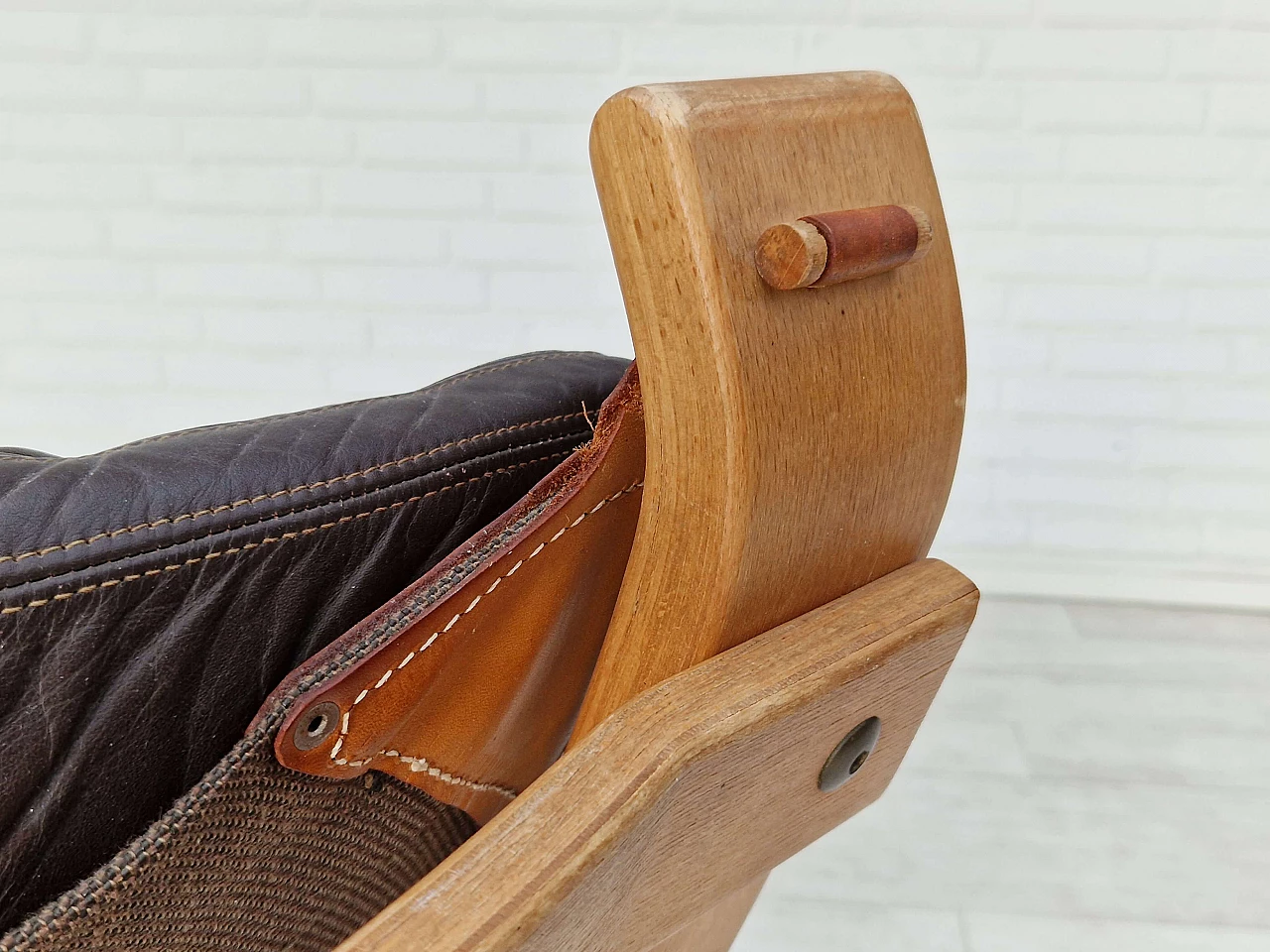 Plywood, leather and canvas Focus armchair by Bramin Møbler, 1970s 10