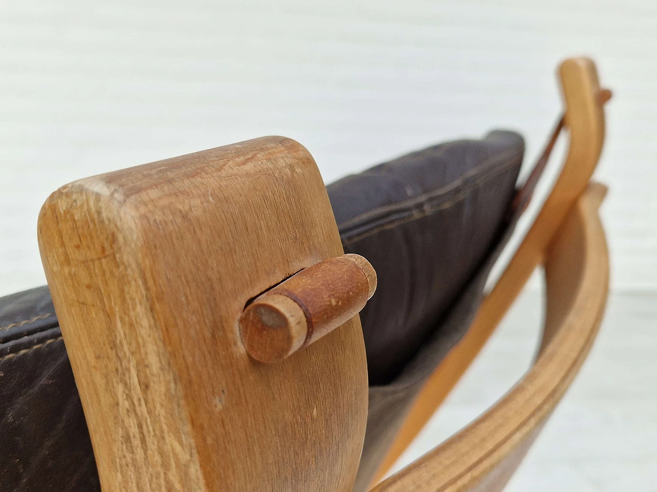 Plywood, leather and canvas Focus armchair by Bramin Møbler, 1970s 11