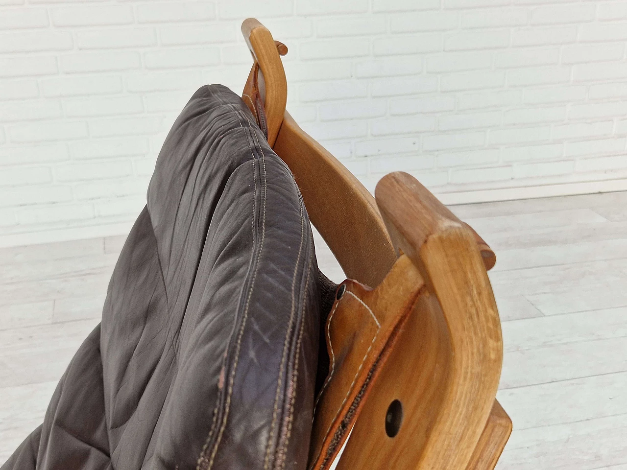 Plywood, leather and canvas Focus armchair by Bramin Møbler, 1970s 12