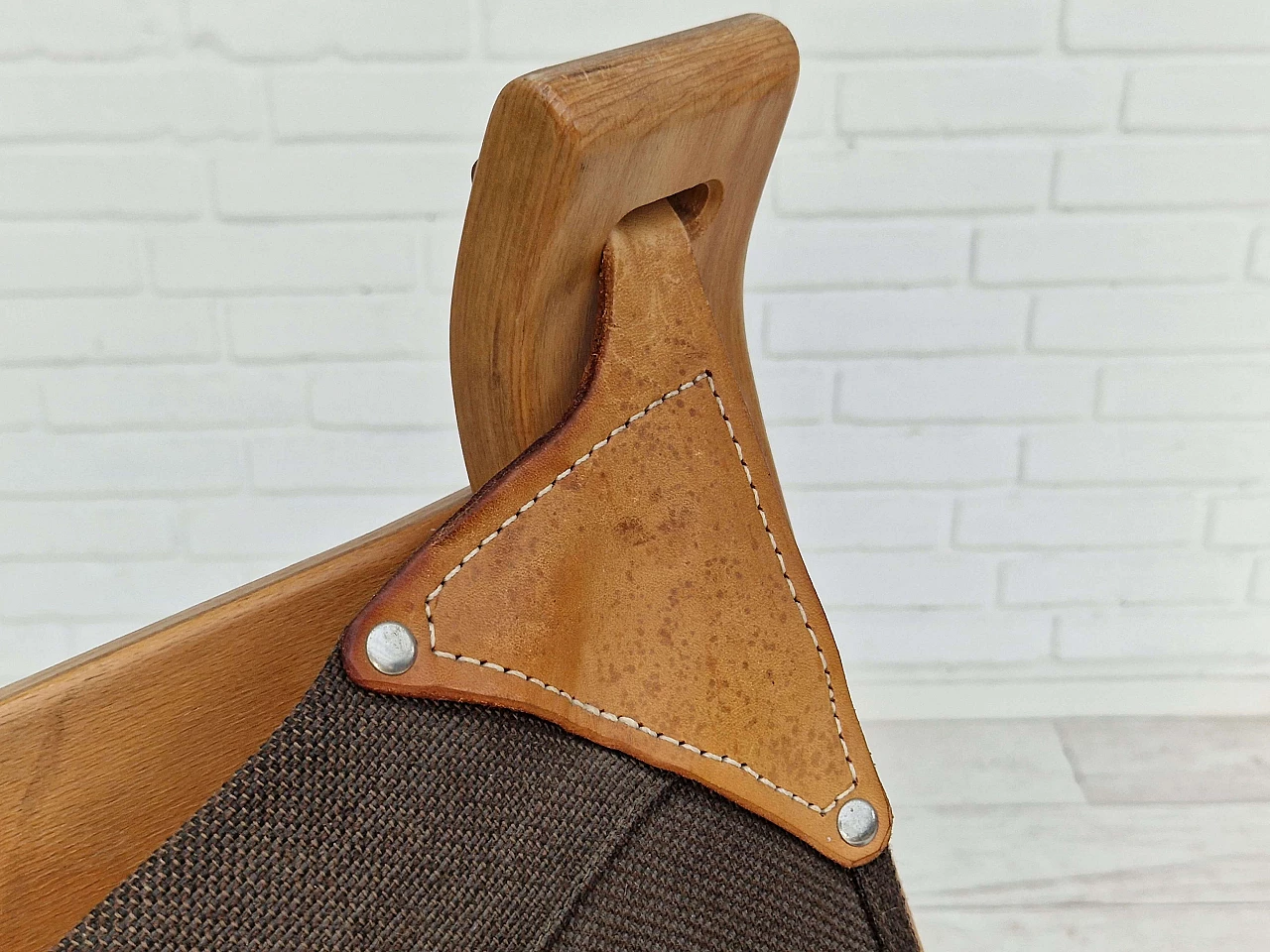 Plywood, leather and canvas Focus armchair by Bramin Møbler, 1970s 15