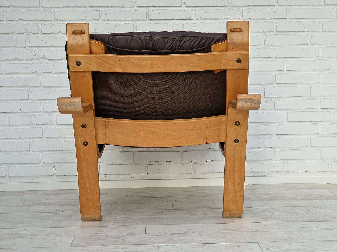 Plywood, leather and canvas Focus armchair by Bramin Møbler, 1970s 16