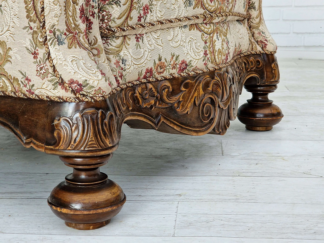 Danish ash and floral fabric armchair, 1950s 2