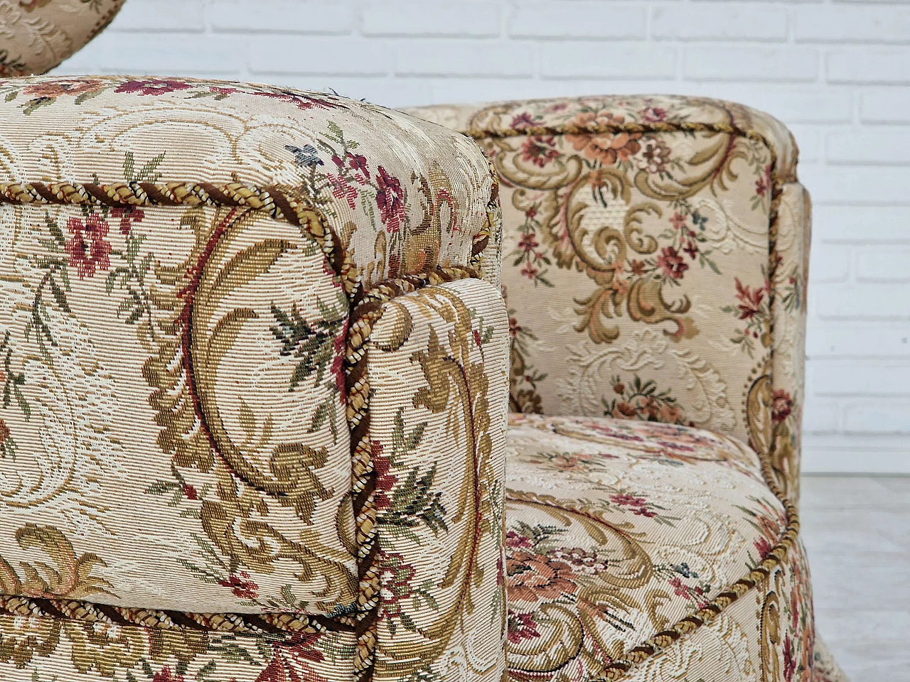 Danish ash and floral fabric armchair, 1950s 3