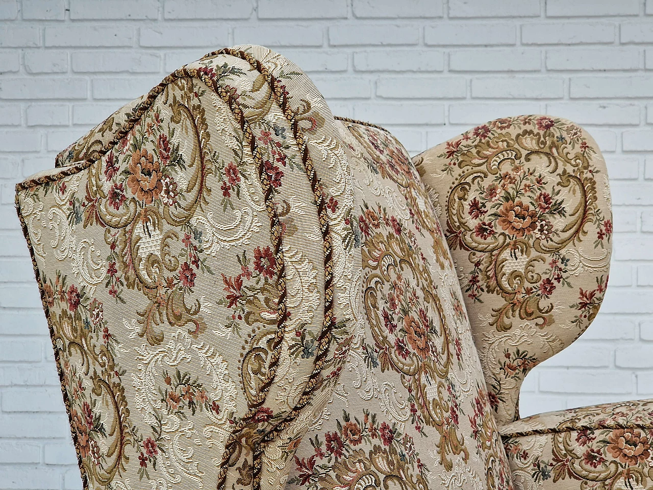 Danish ash and floral fabric armchair, 1950s 4