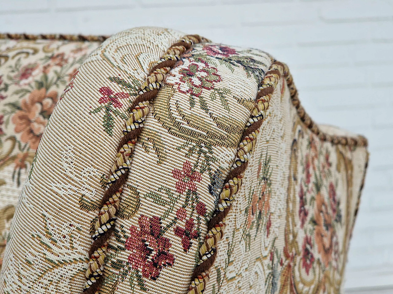 Danish ash and floral fabric armchair, 1950s 10