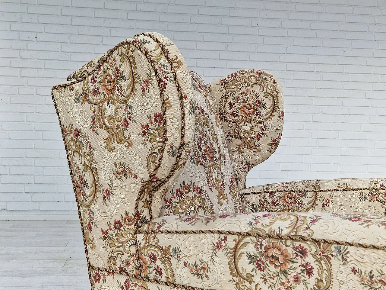 Danish ash and floral fabric armchair, 1950s 12