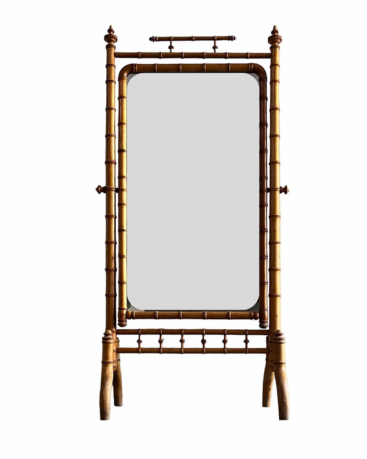 Colonial cherry wood floor psyche mirror, late 19th century 1
