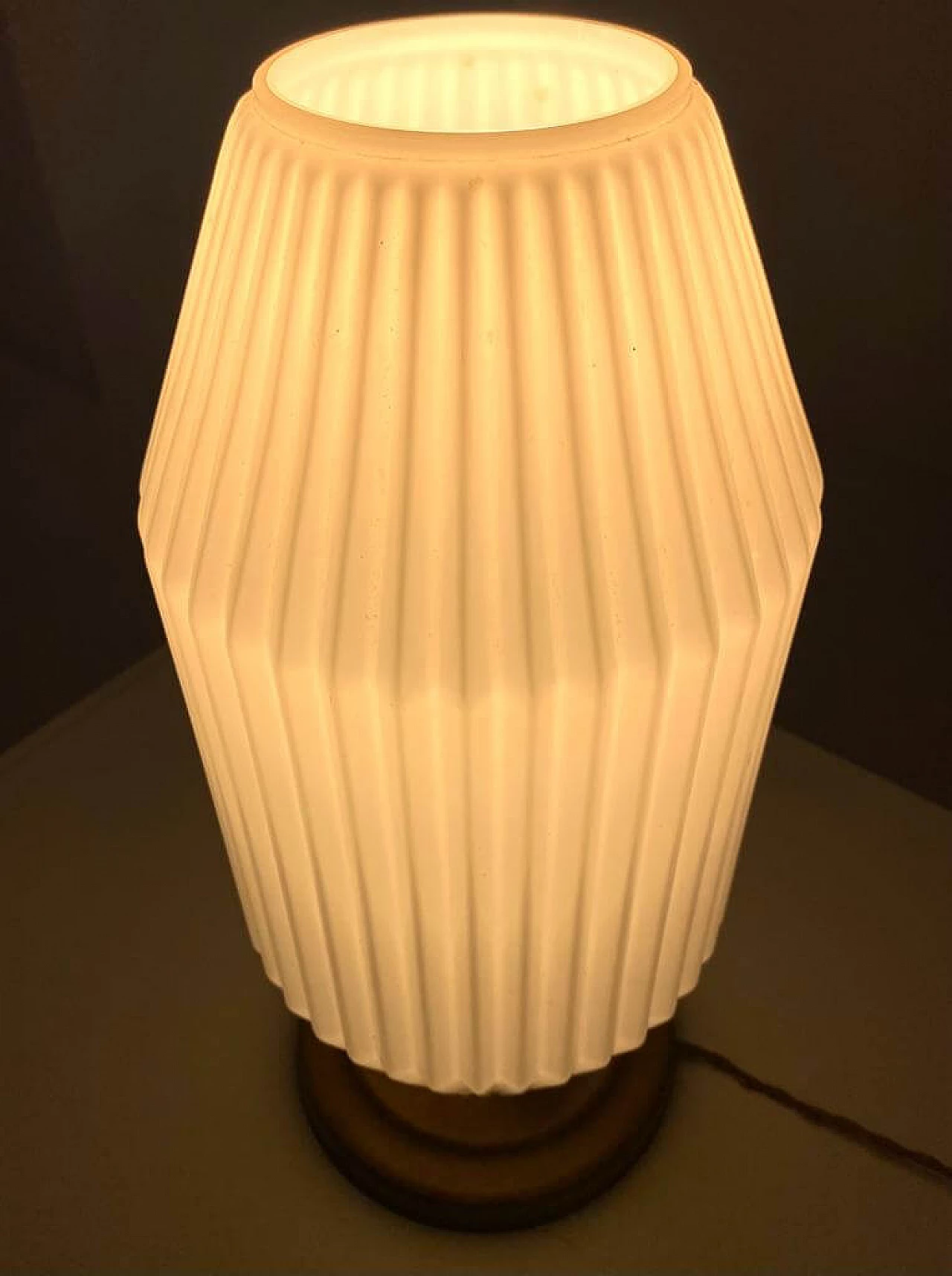 Lampada da tavolo in stile Art Deco in vetro e legno, anni '40 5