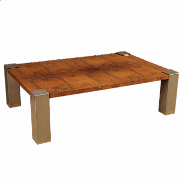 Table with wooden plane veneered in walnut with chromed metal legs, 70s