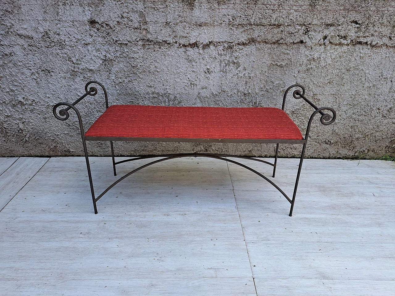Wrought iron bench with fabric seat, 1990s 1