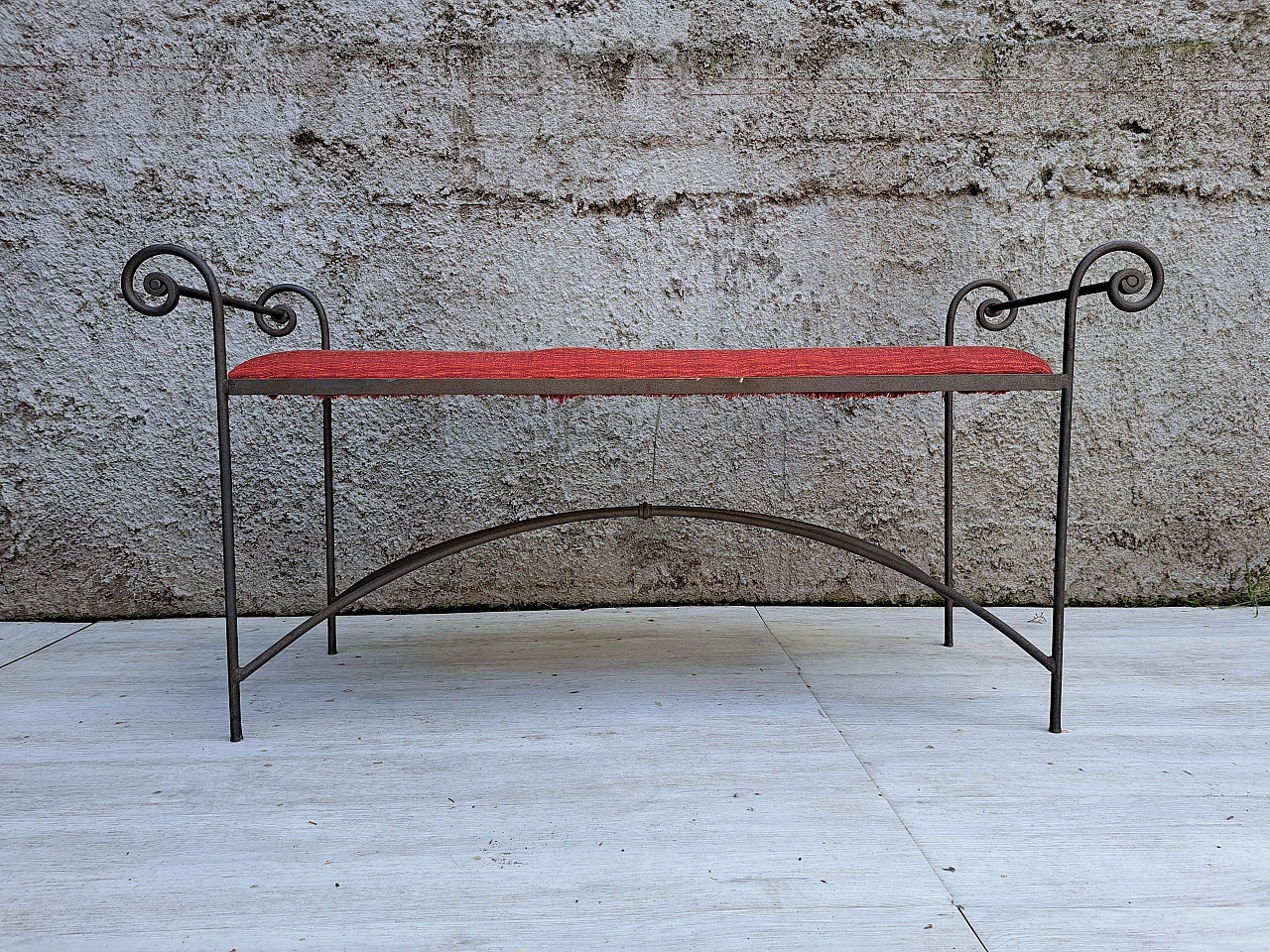 Wrought iron bench with fabric seat, 1990s 2